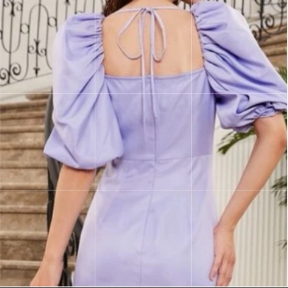 Elegant Lavender Puff Lantern Sleeve Dress - Picture 2 of 4